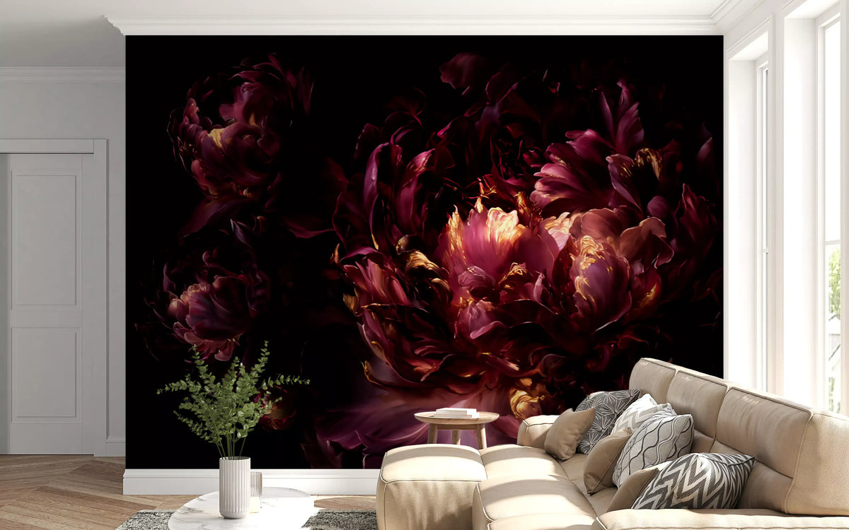 Midnight Crimson Bloom Wall Mural