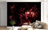 Midnight Crimson Bloom Wall Mural