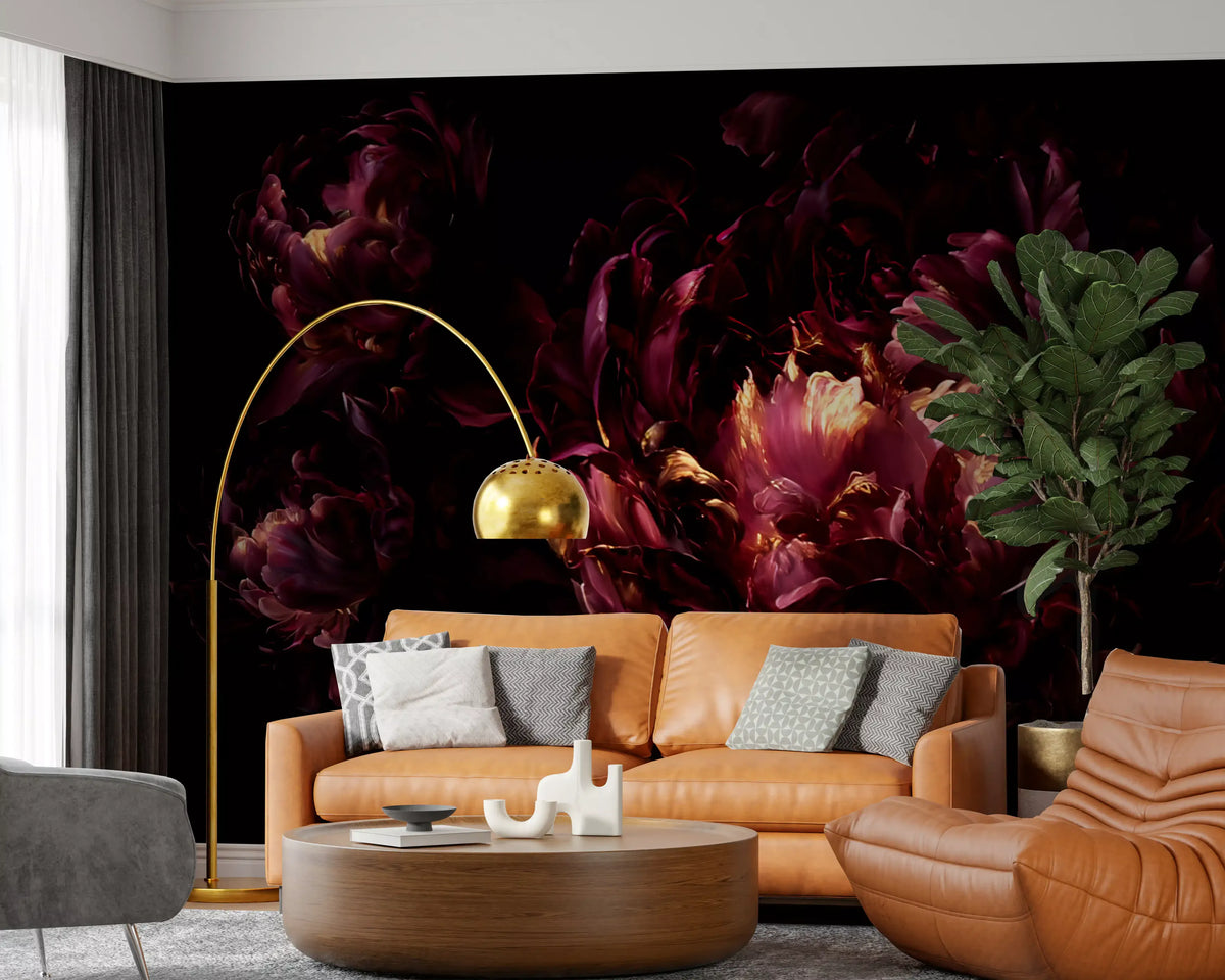 Midnight Crimson Bloom Wall Mural