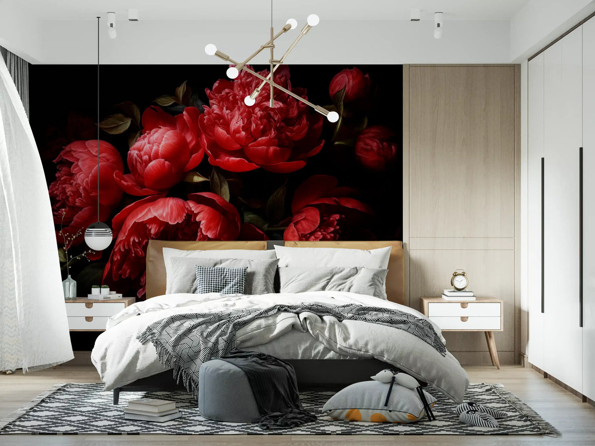 Crimson Peony Bloom Wall Mural