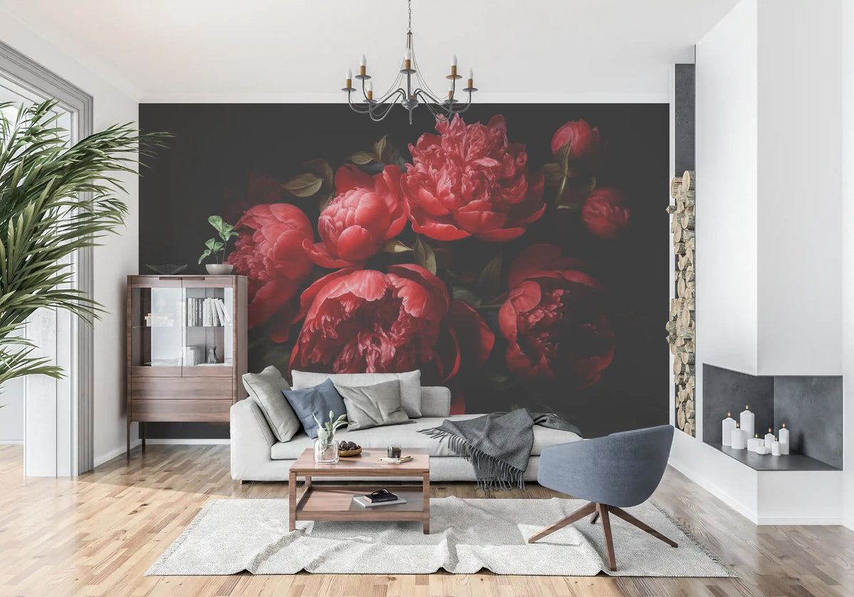 Crimson Peony Bloom Wall Mural
