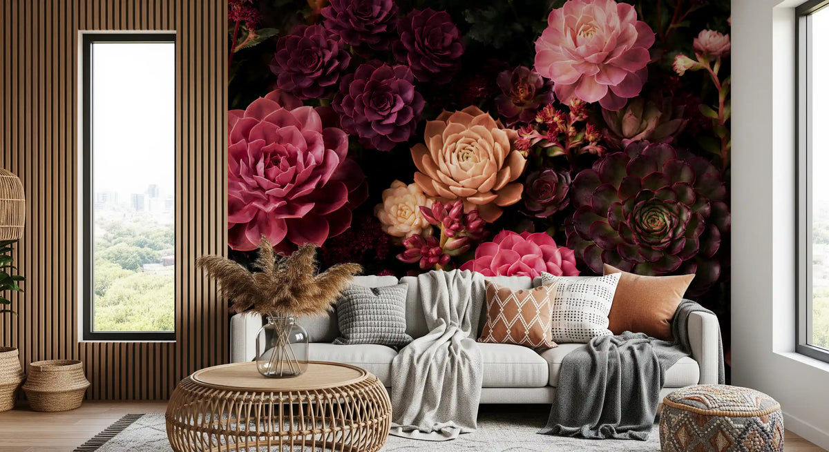 Midnight Succulent Bloom Wall Mural