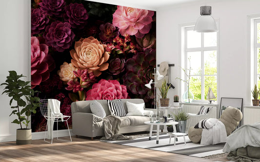 Midnight Succulent Bloom Wall Mural