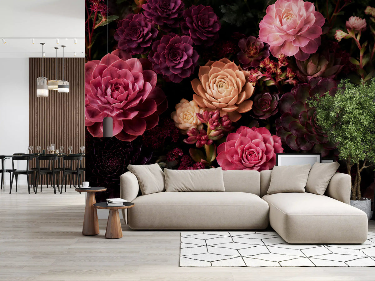 Midnight Succulent Bloom Wall Mural
