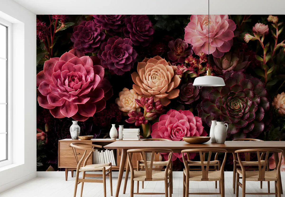 Midnight Succulent Bloom Wall Mural