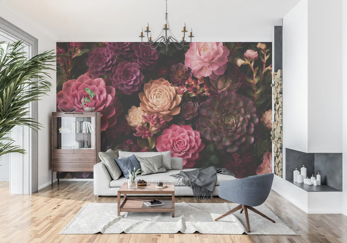 Midnight Succulent Bloom Wall Mural