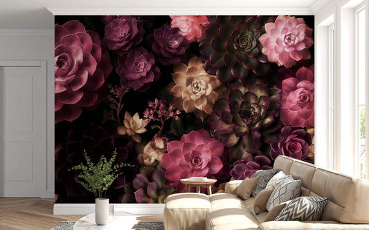 Midnight Succulent Garden Wall Mural