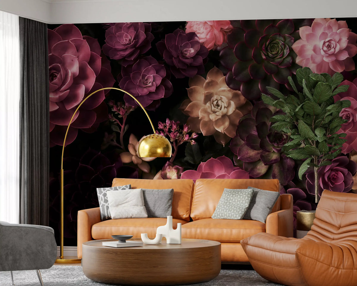 Midnight Succulent Garden Wall Mural