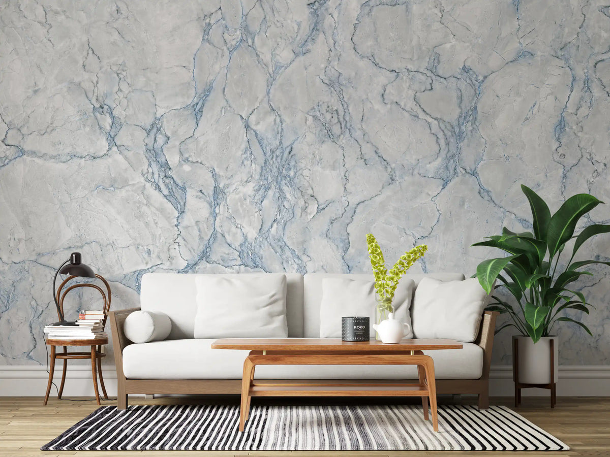 Cool Blue Marble Veining Wall Mural