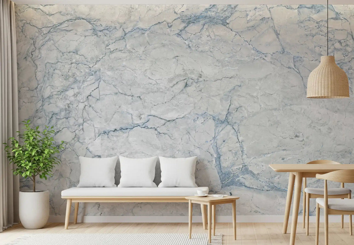 Cool Blue and White Marble Stone Wall Mural