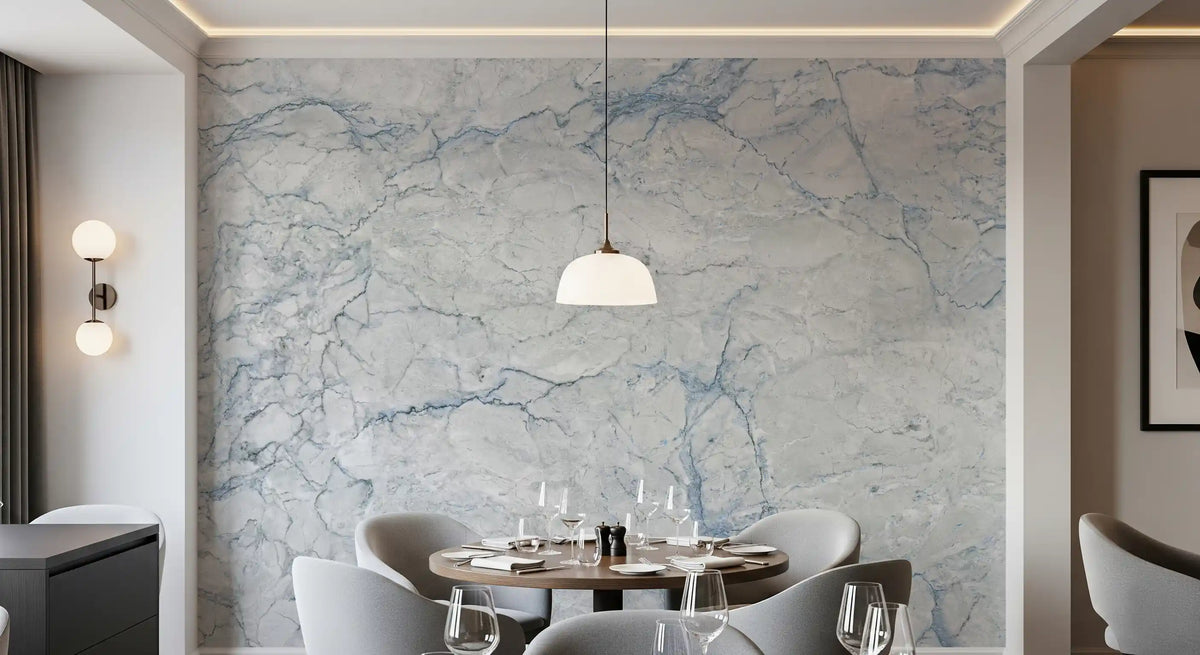 Cool Blue and White Marble Stone Wall Mural