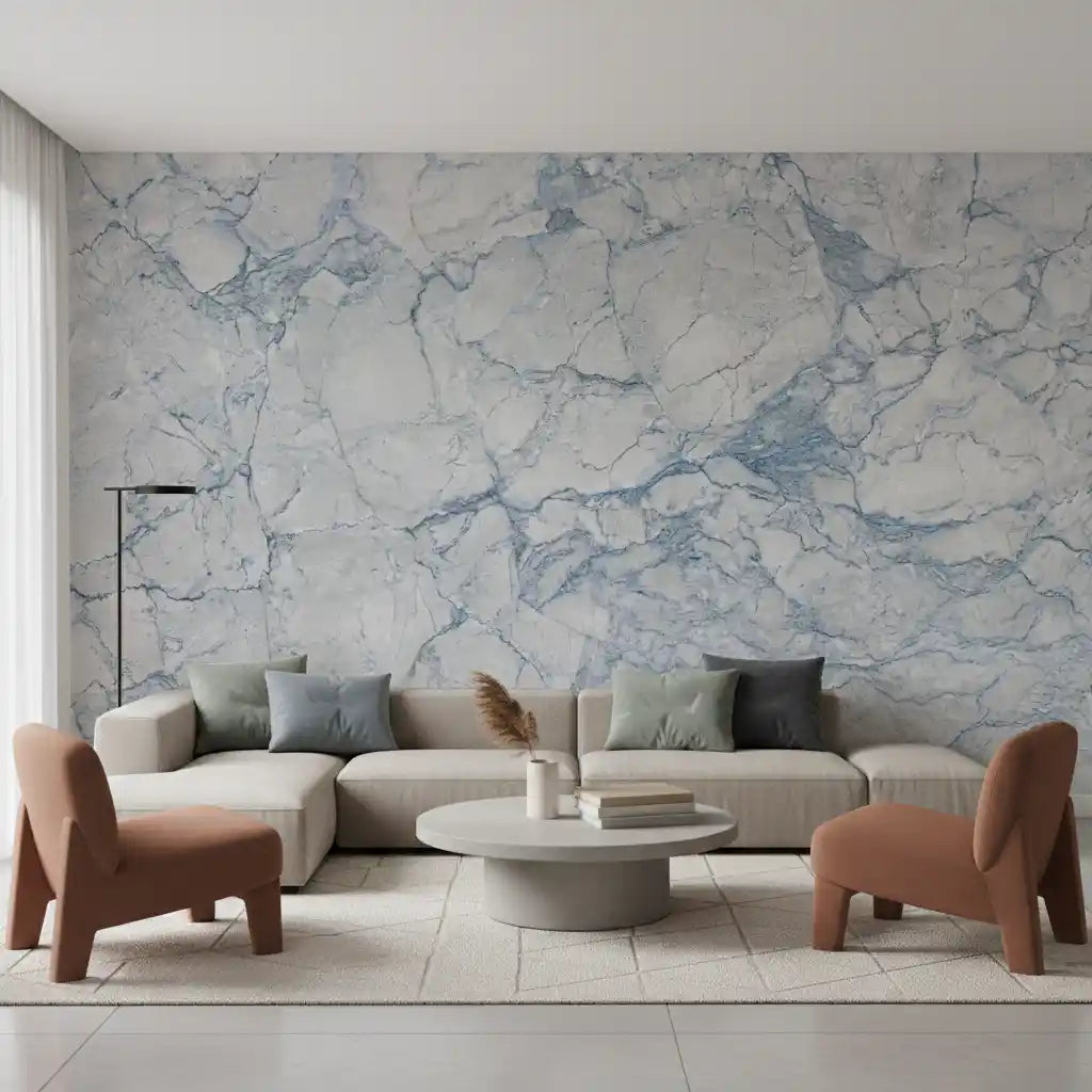 Azure Marble Vein Surface Wall Mural