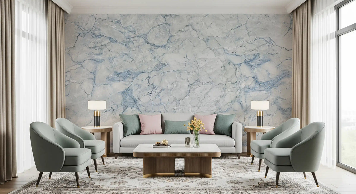 Cool Blue Marble Vein Wall Mural