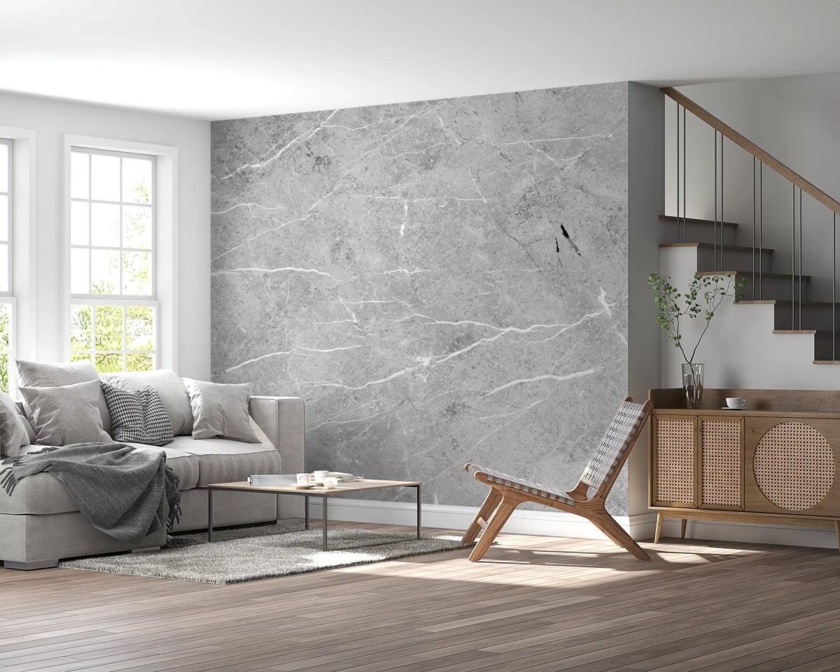 Cool Grey Marble Veined Slab Wall Mural