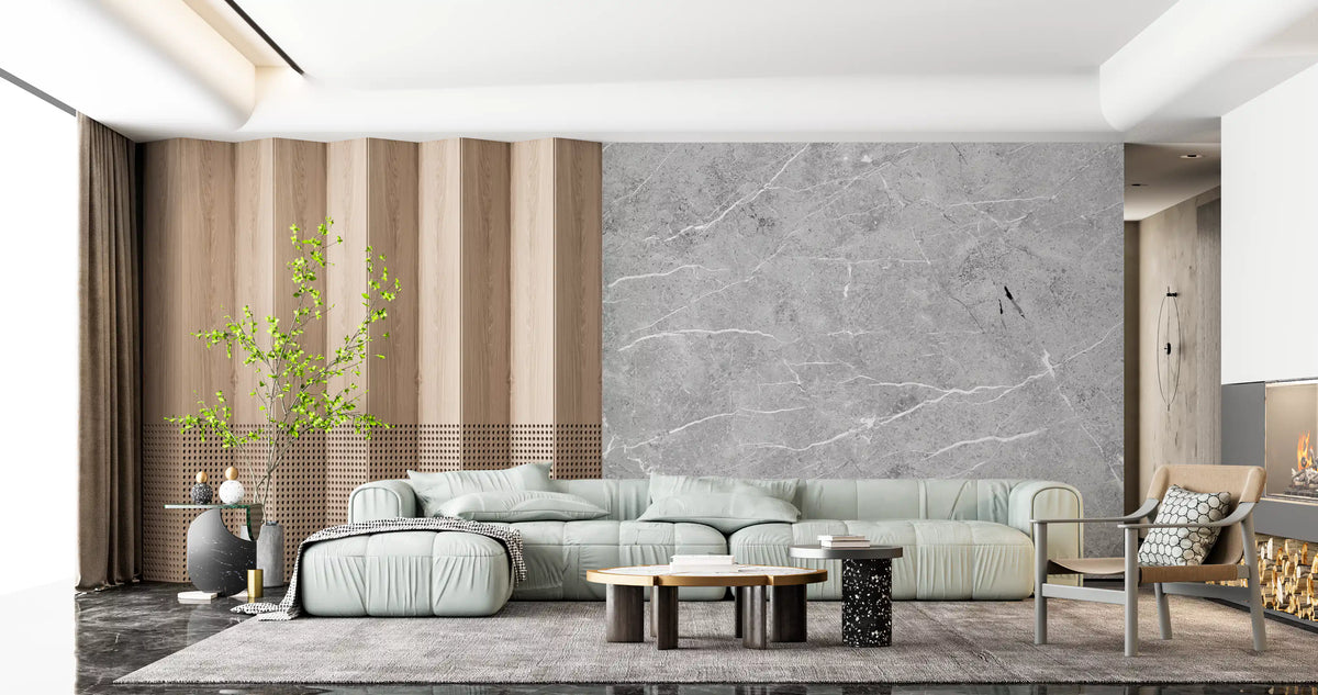 Cool Grey Marble Veined Slab Wall Mural