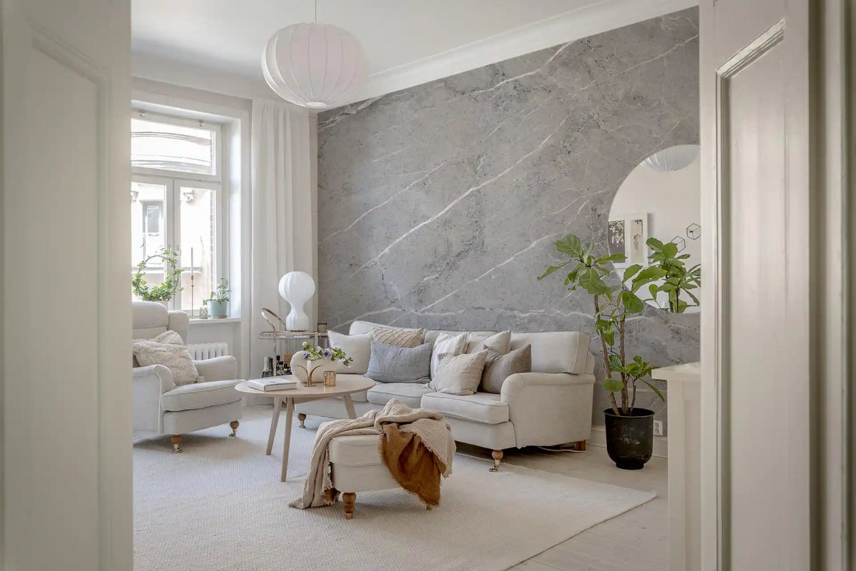 Minimalist Light Gray Veined Marble Texture Wall Mural