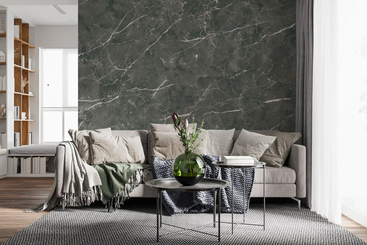Dark Charcoal Marble Vein Texture Wall Mural