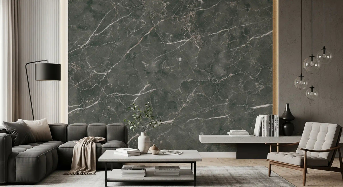 Dark Charcoal Marble Vein Texture Wall Mural