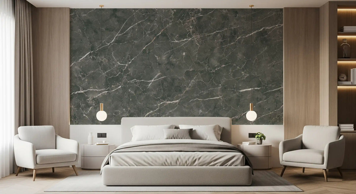 Dark Charcoal Marble Vein Texture Wall Mural