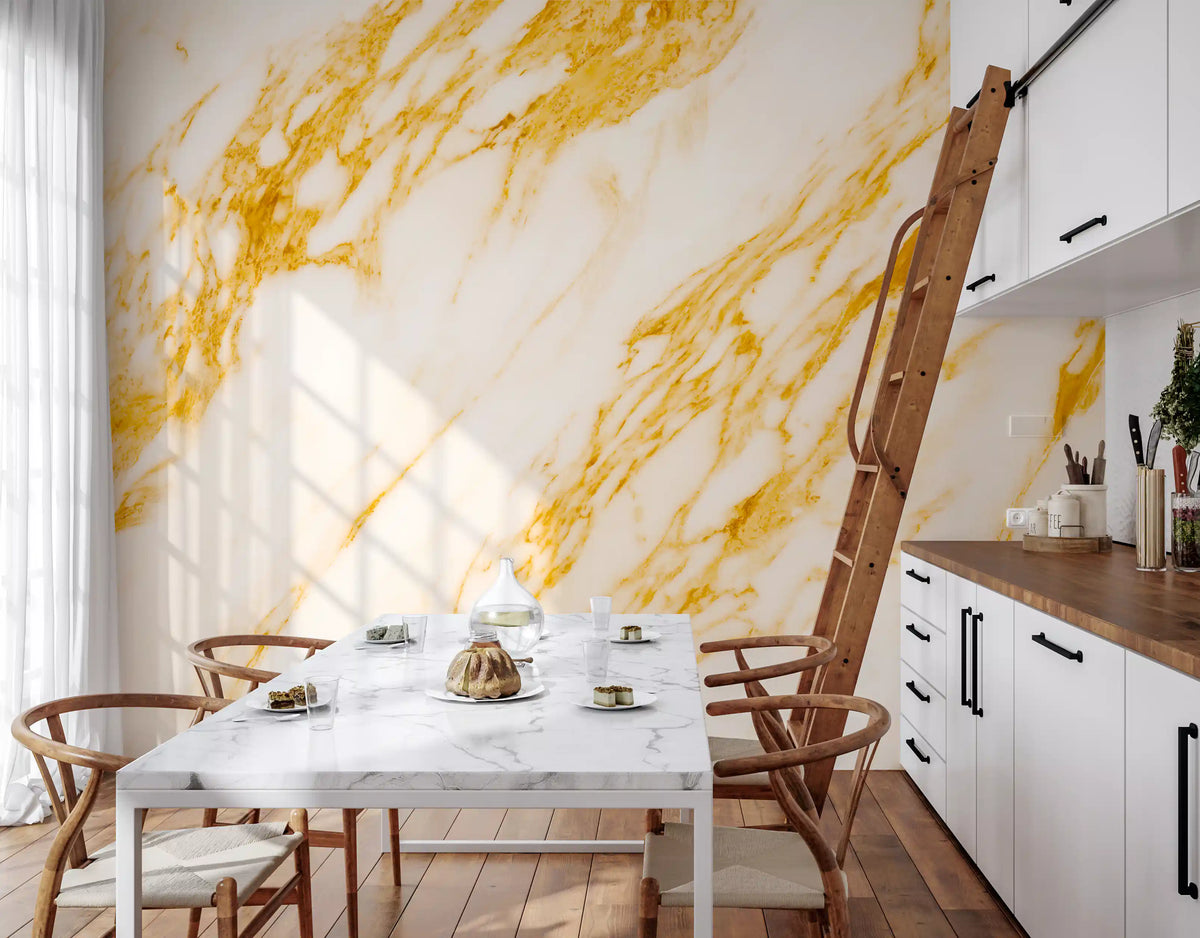 Golden Veined Marble Slab Wall Mural