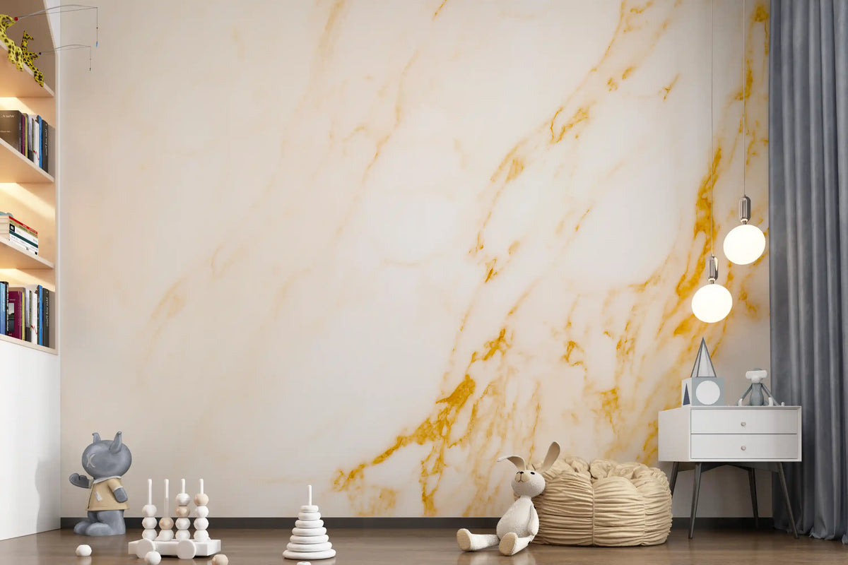 Golden Veined White Marble Slab Wall Mural