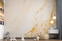 Golden Veined White Marble Slab Wall Mural