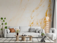 Golden Veined White Marble Slab Wall Mural