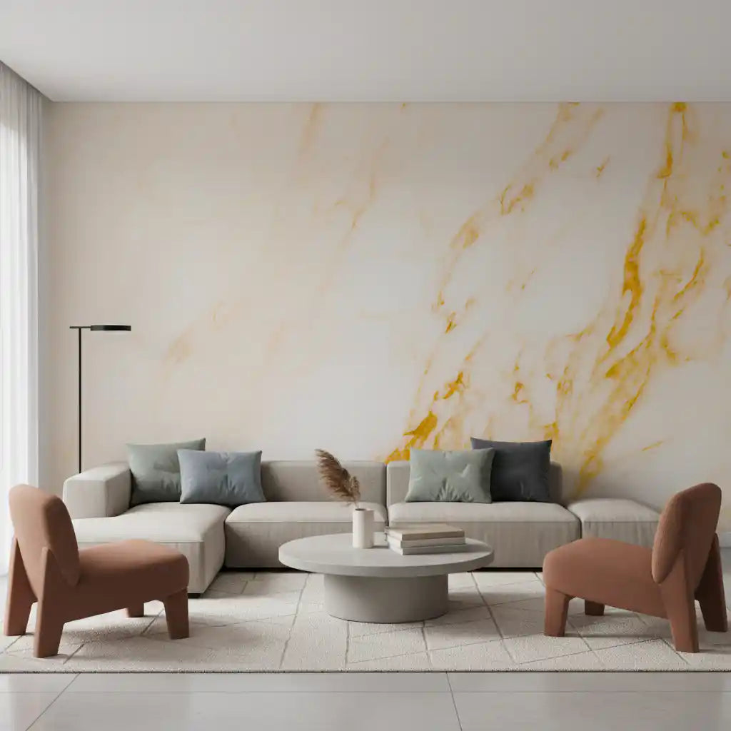 Golden Veined White Marble Slab Wall Mural