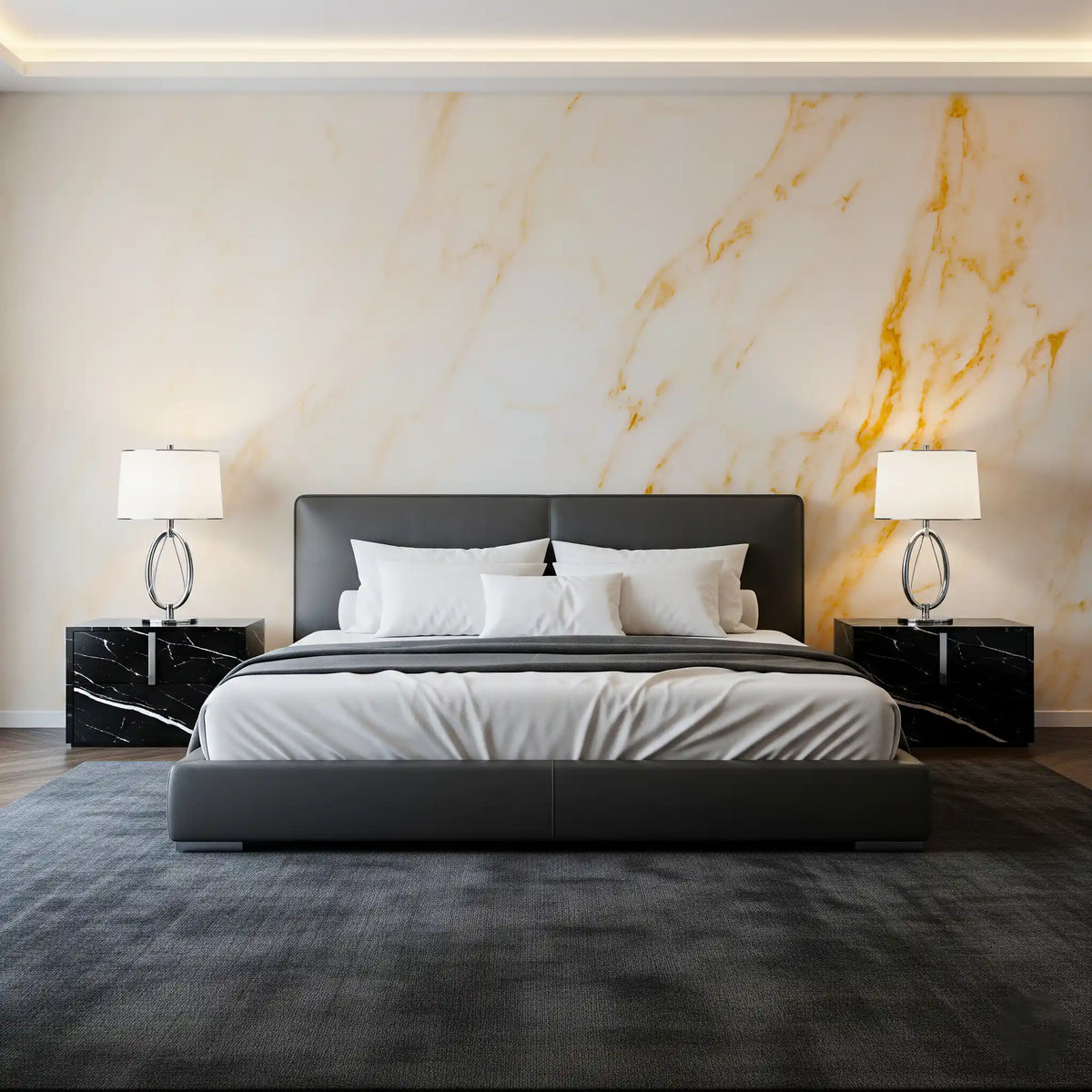 Golden Veined White Marble Slab Wall Mural
