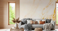 Golden Veined White Marble Slab Wall Mural