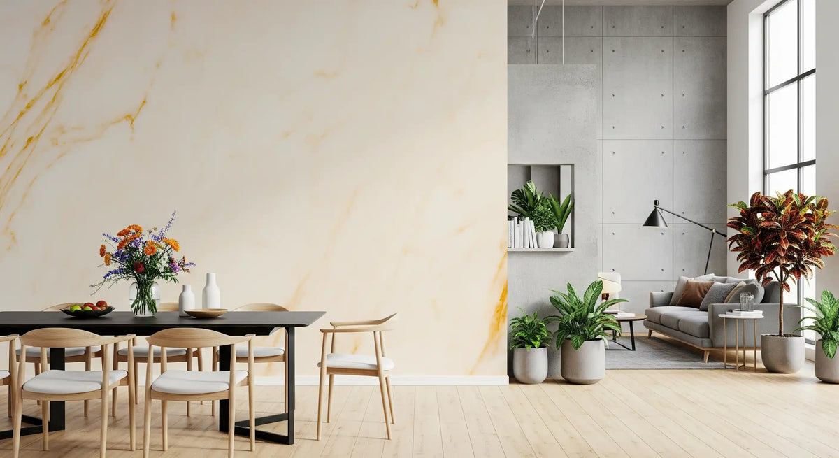 Golden Veined White Marble Wall Mural