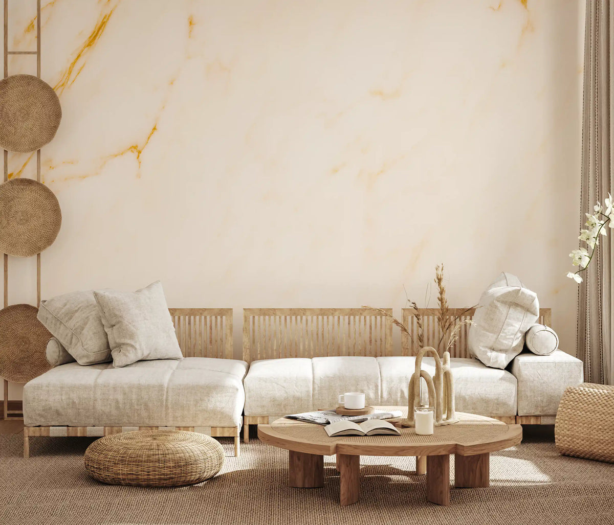 Golden Veined White Marble Wall Mural