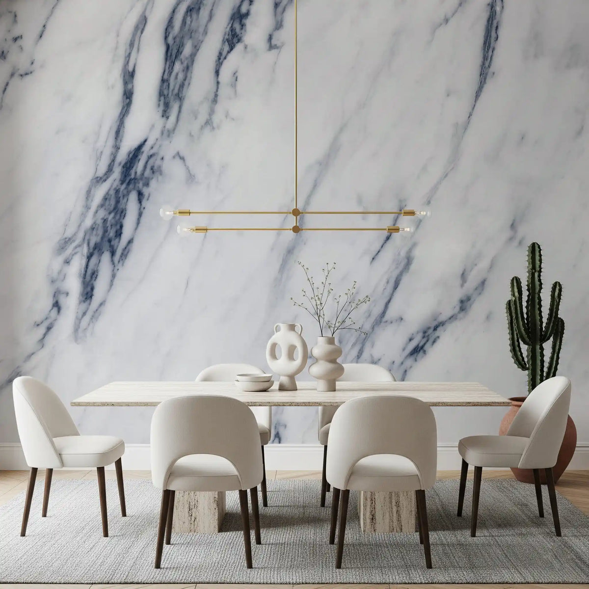 Classic Blue and White Marble Vein Wall Mural