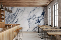 Classic White and Blue Veined Marble Wall Mural
