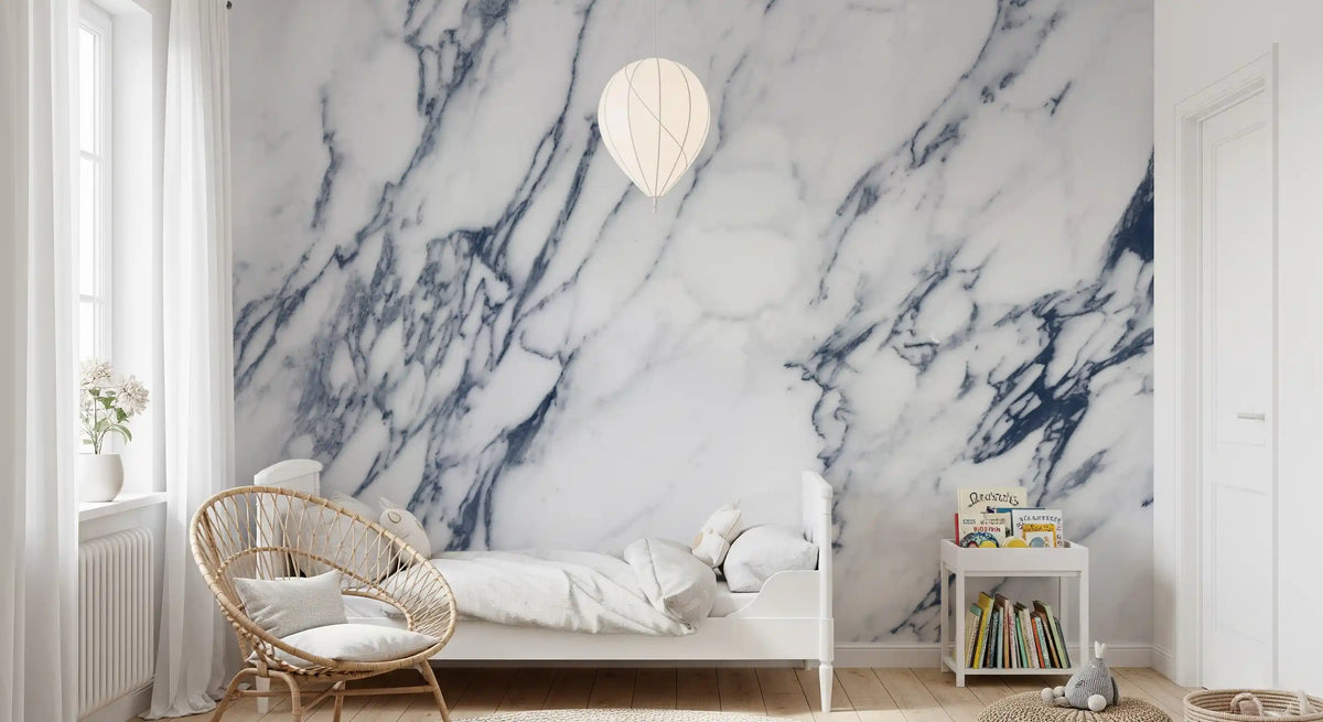 Classic White and Blue Veined Marble Wall Mural