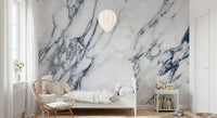 Classic White and Blue Veined Marble Wall Mural