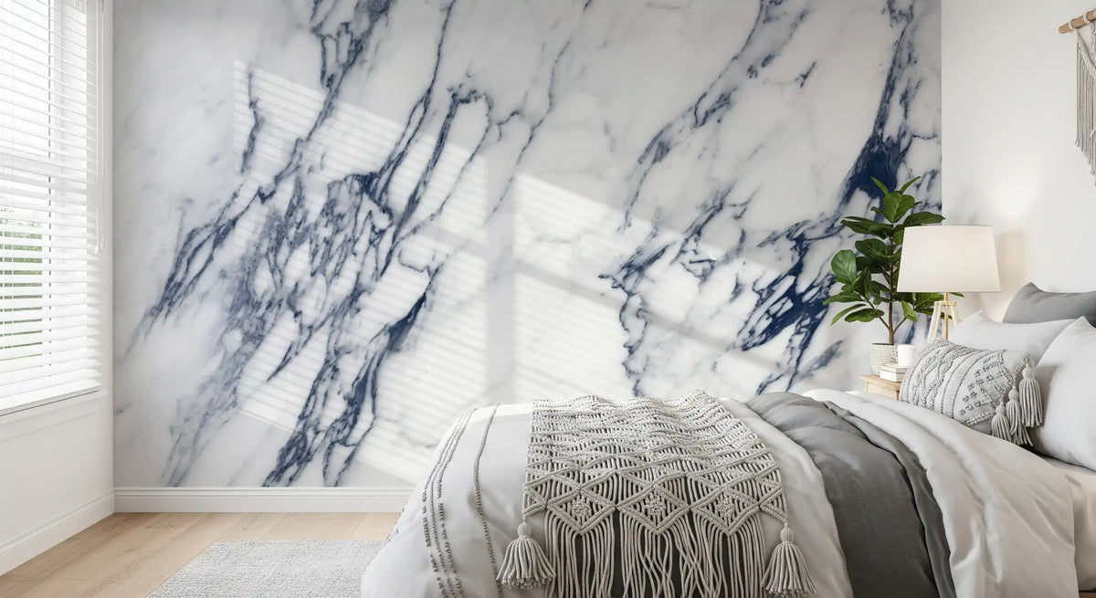 Classic White and Blue Veined Marble Wall Mural