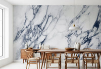 Classic White and Blue Veined Marble Wall Mural