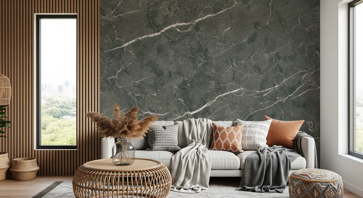 Dark Charcoal Marble Stone Texture Wall Mural