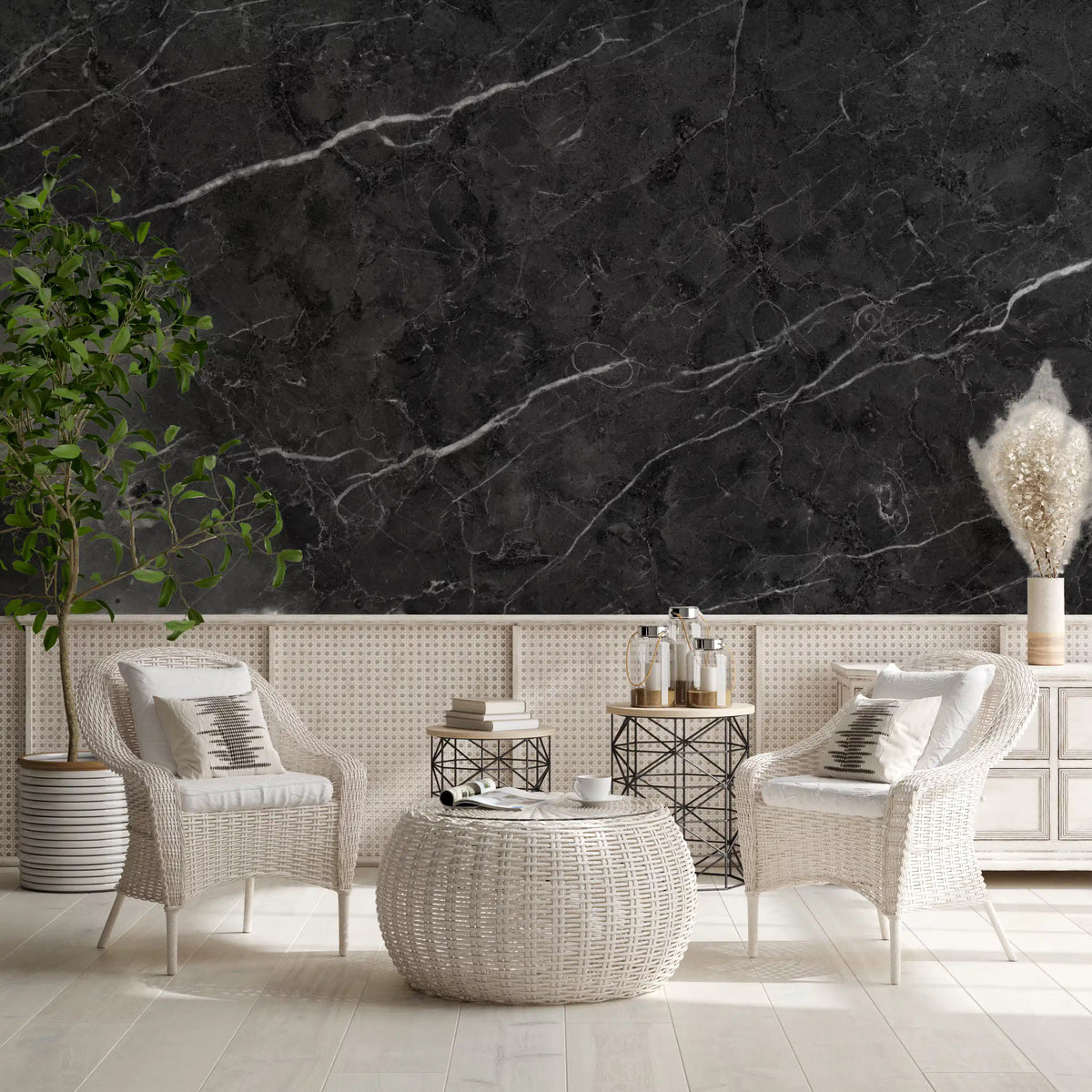 Midnight Stone Vein Texture Wall Mural