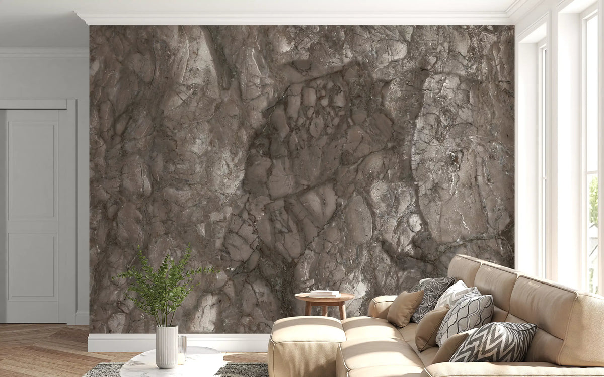 Polished Earthy Brown Stone Texture Wall Mural