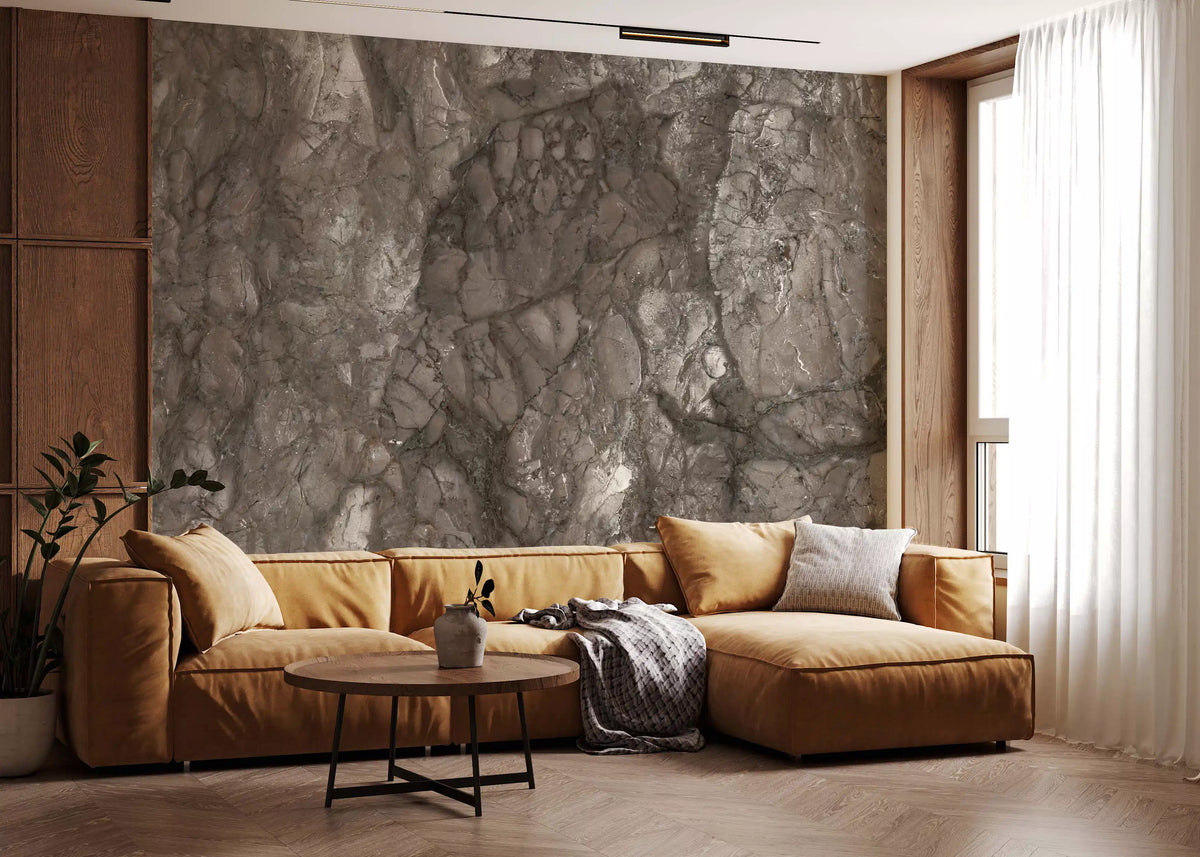 Polished Earthy Brown Stone Texture Wall Mural