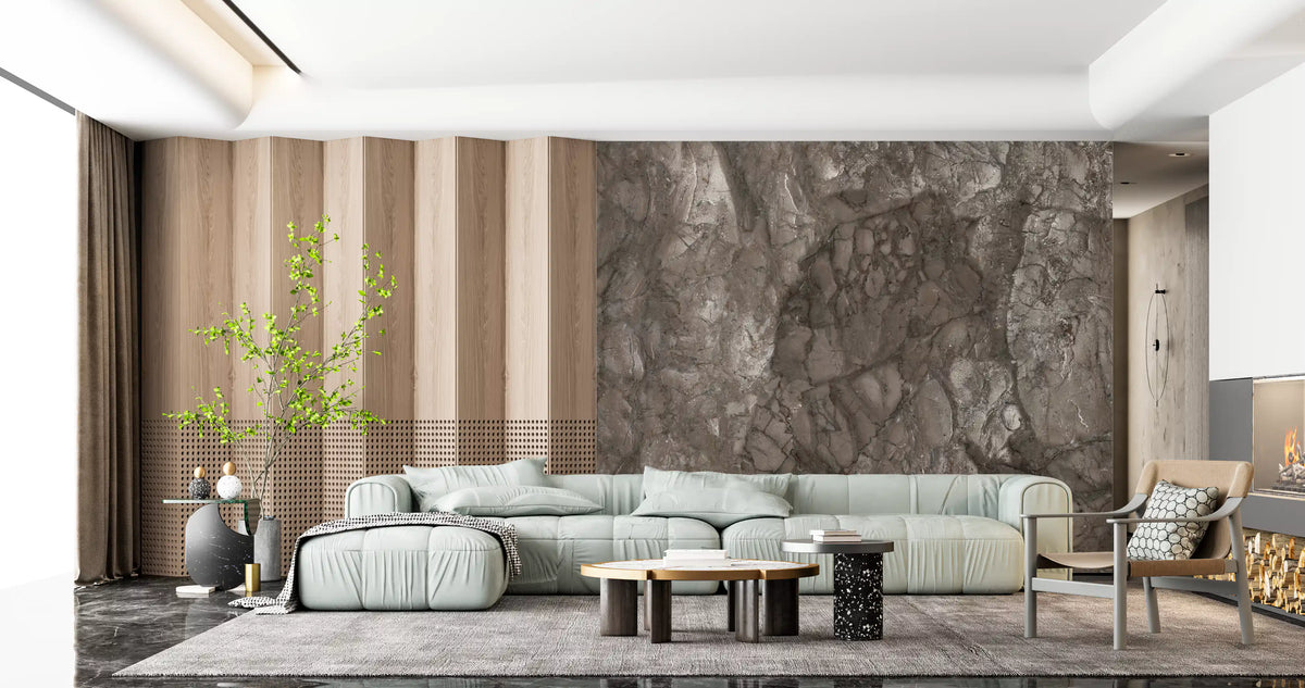 Polished Earthy Brown Stone Texture Wall Mural