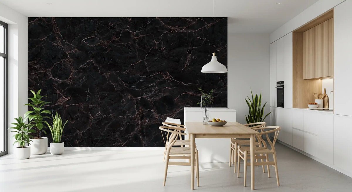 Midnight Obsidian Marble Veins Wall Mural