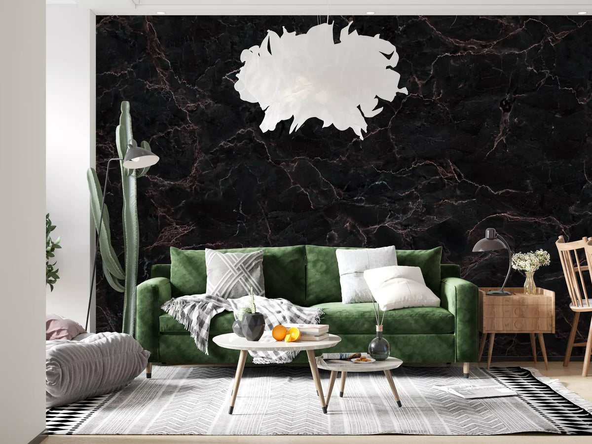 Midnight Obsidian Marble Veins Wall Mural