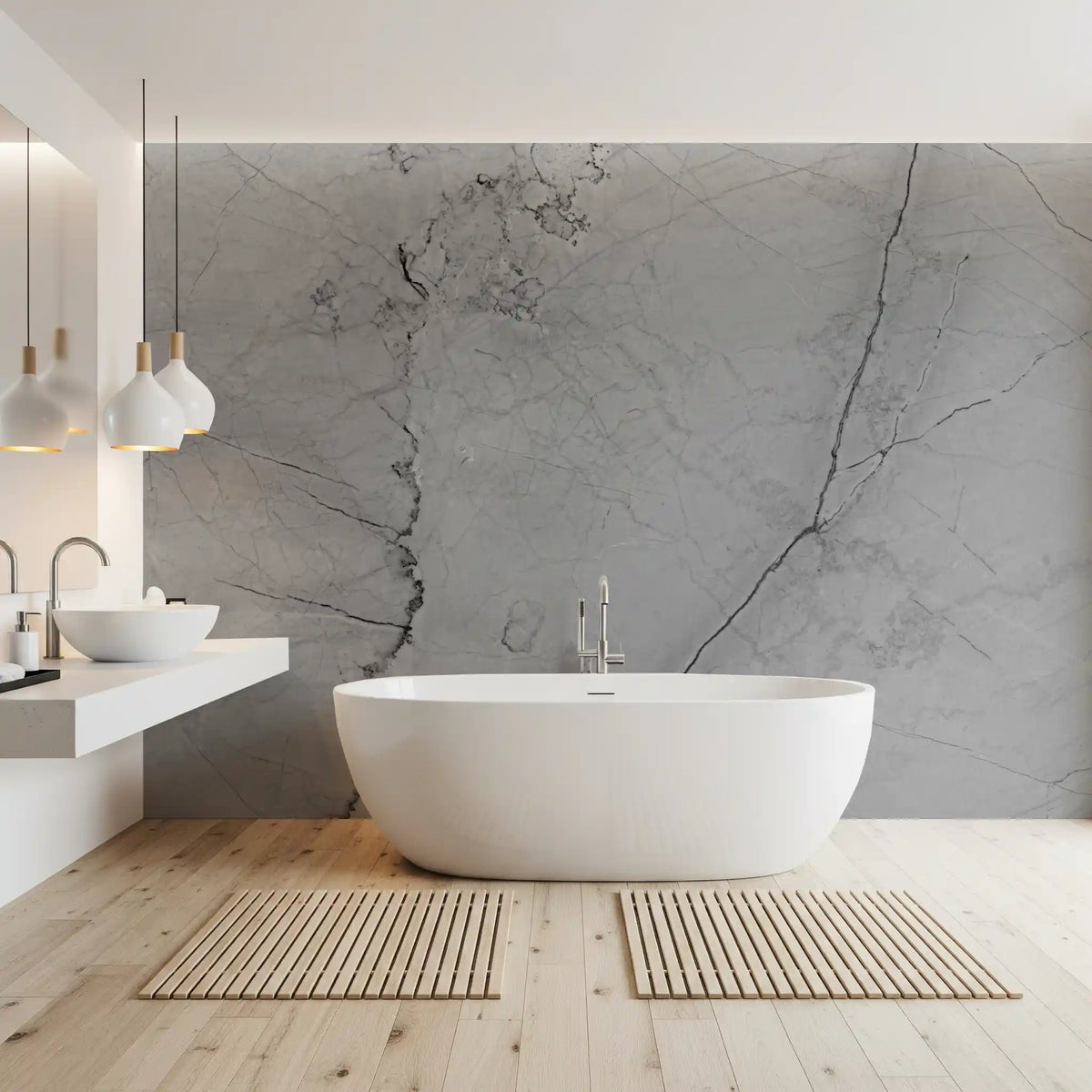 Monochrome Veined Stone Wall Mural