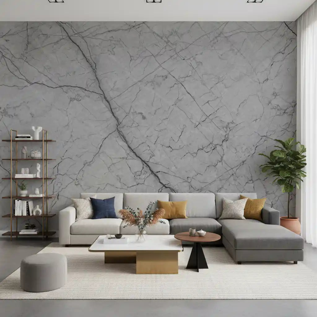Monochromatic Grey Veined Stone Wall Mural