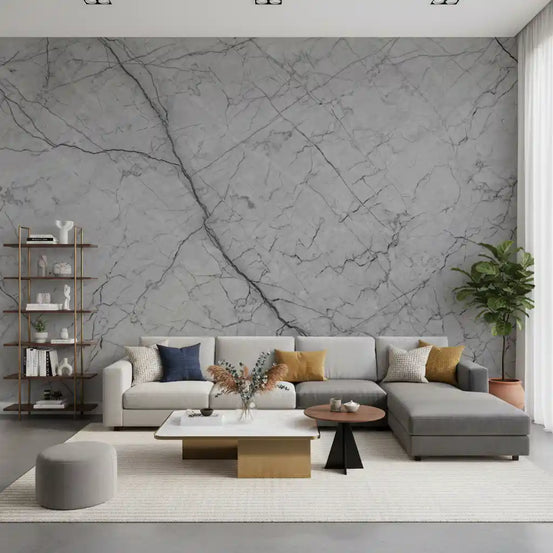 Monochromatic Grey Veined Stone Wall Mural