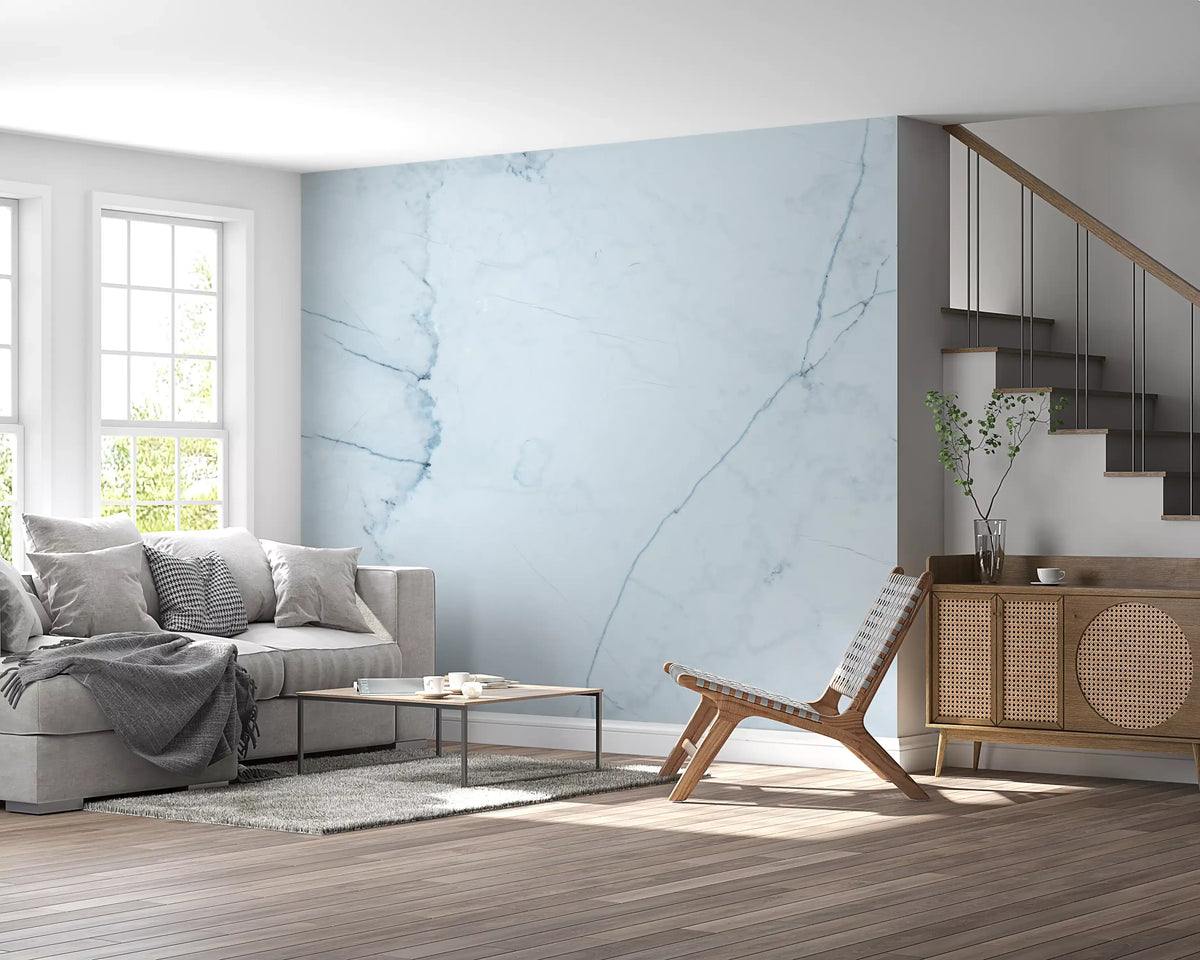 Serene Ice Blue Marble Slab Wall Mural