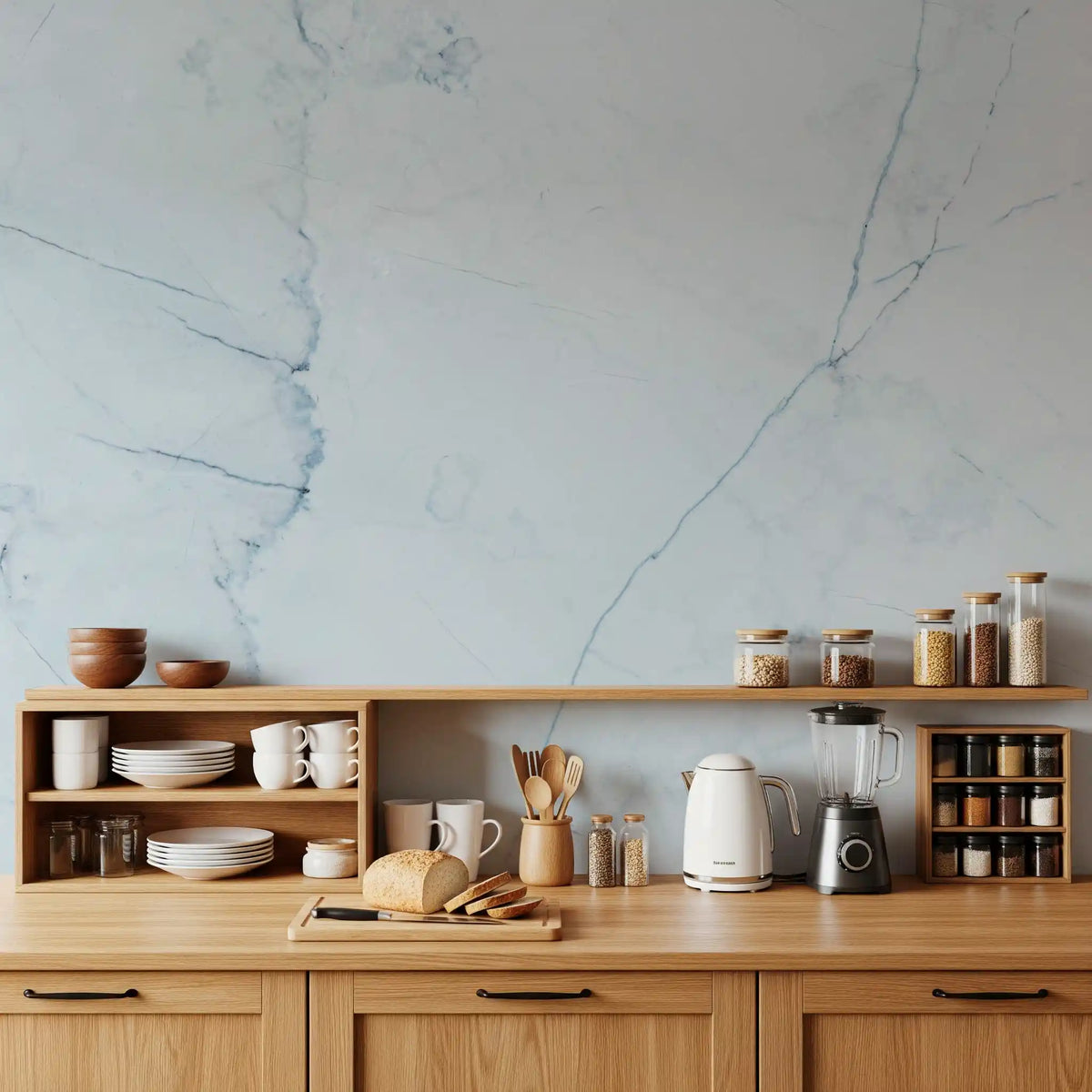Serene Ice Blue Marble Slab Wall Mural